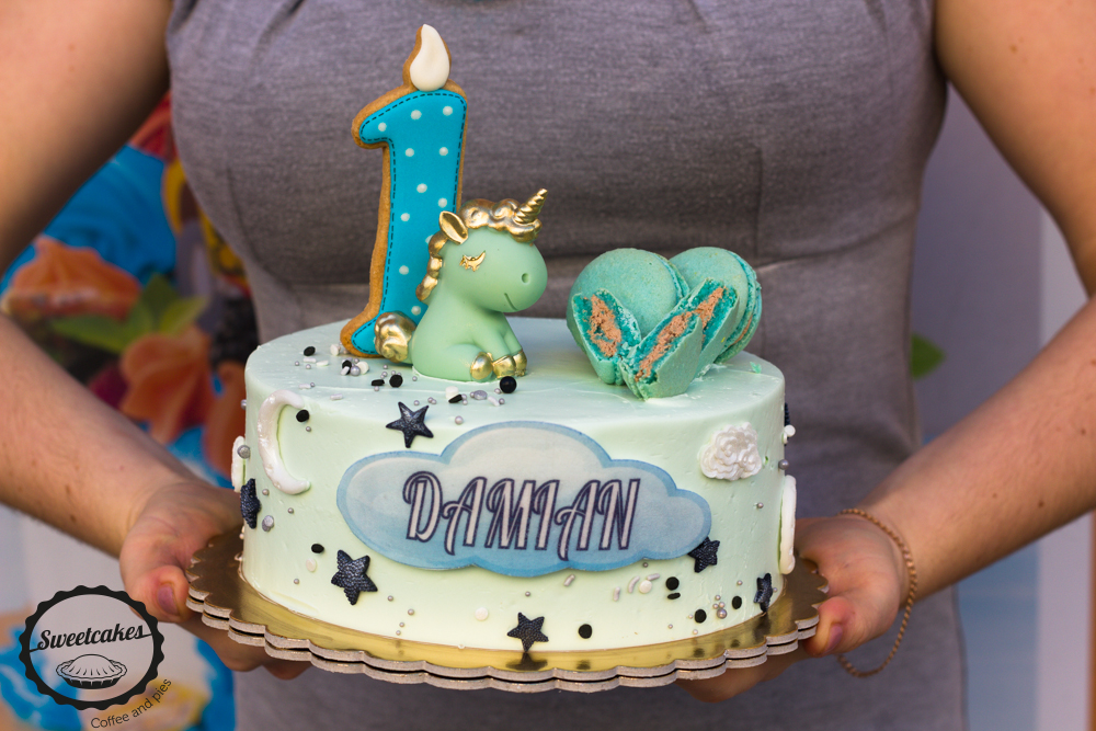 Dětský narozeninový dort Modrý jednorožec